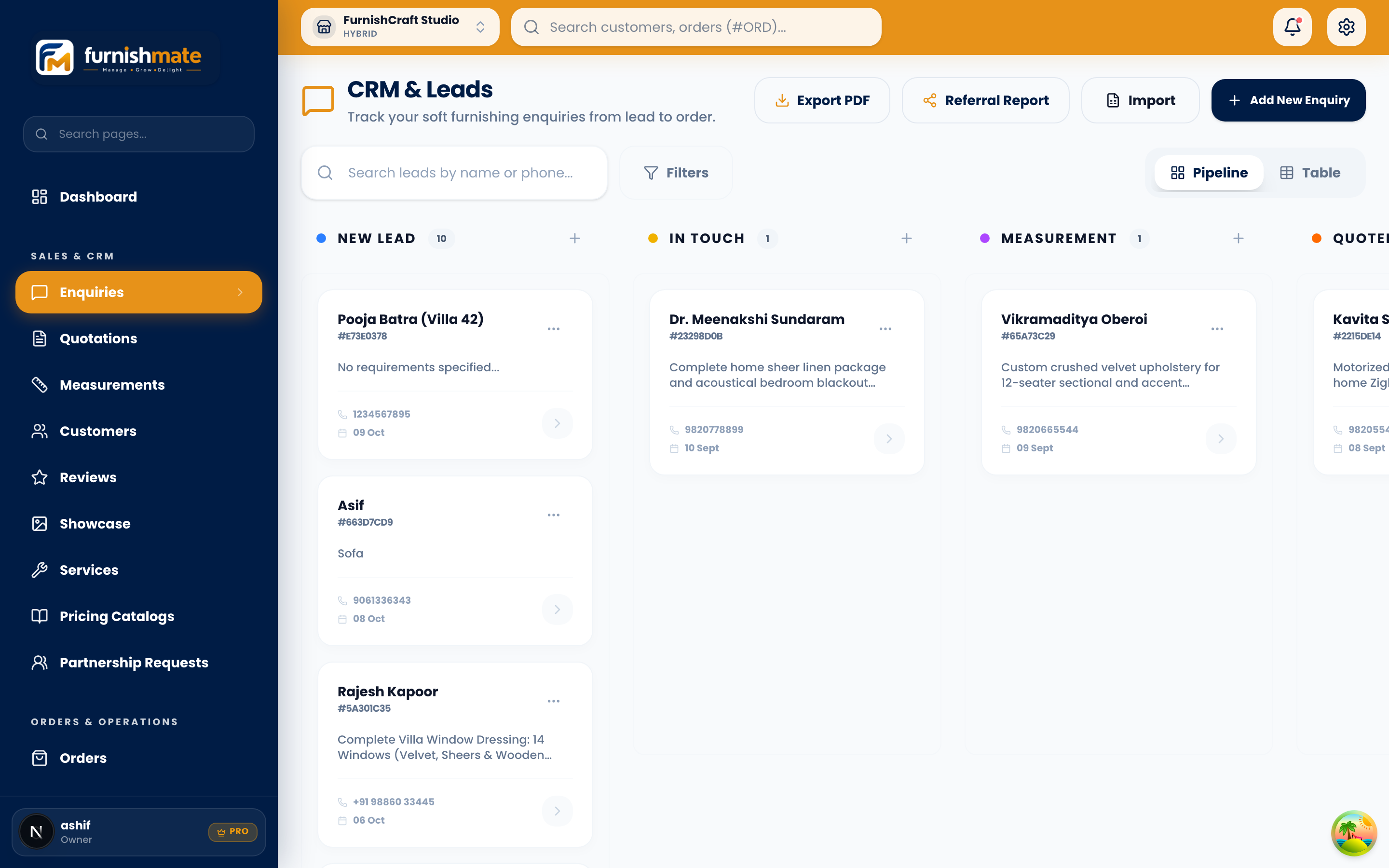 FurnishMate CRM & Leads module